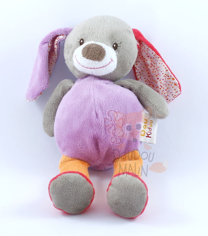  peluche lapin violet orange rouge fleur 